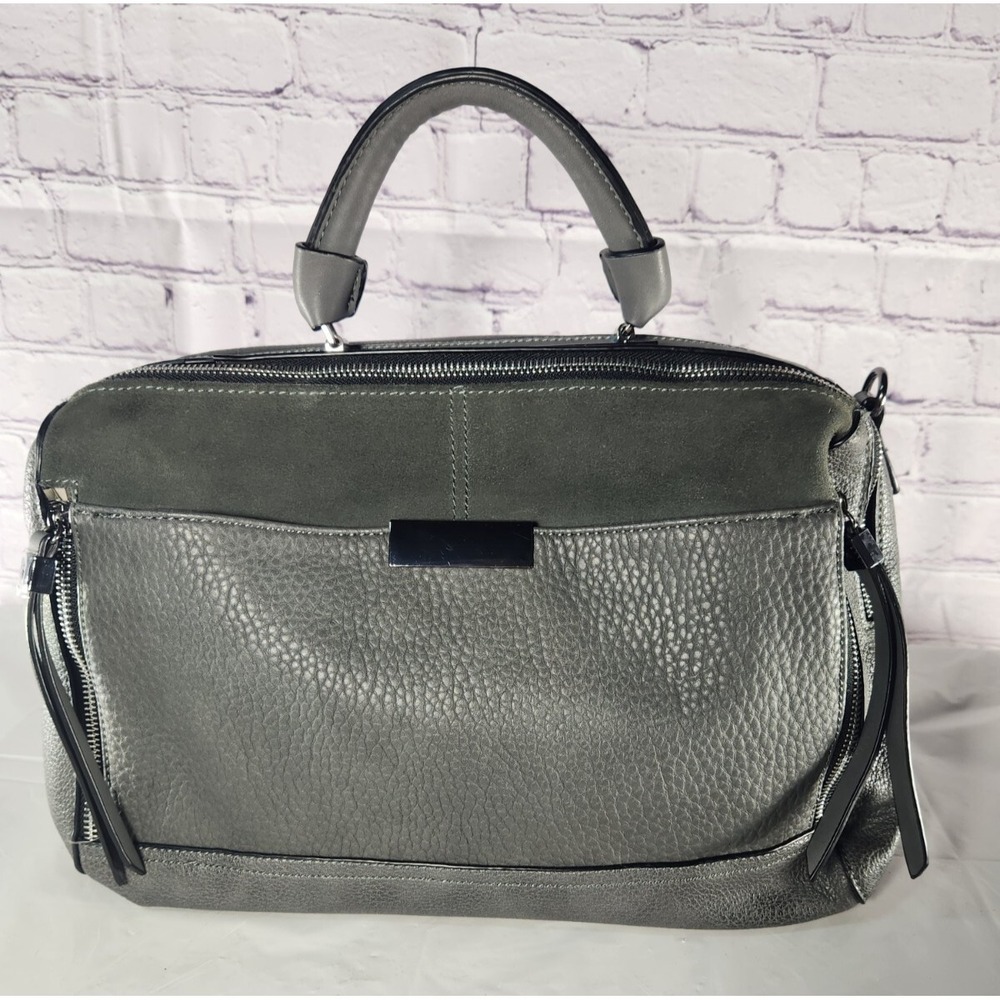 MODA Luxe Leather Gray Satchel Shoulder Hand Bag Tote Soft Cobblestone Leather